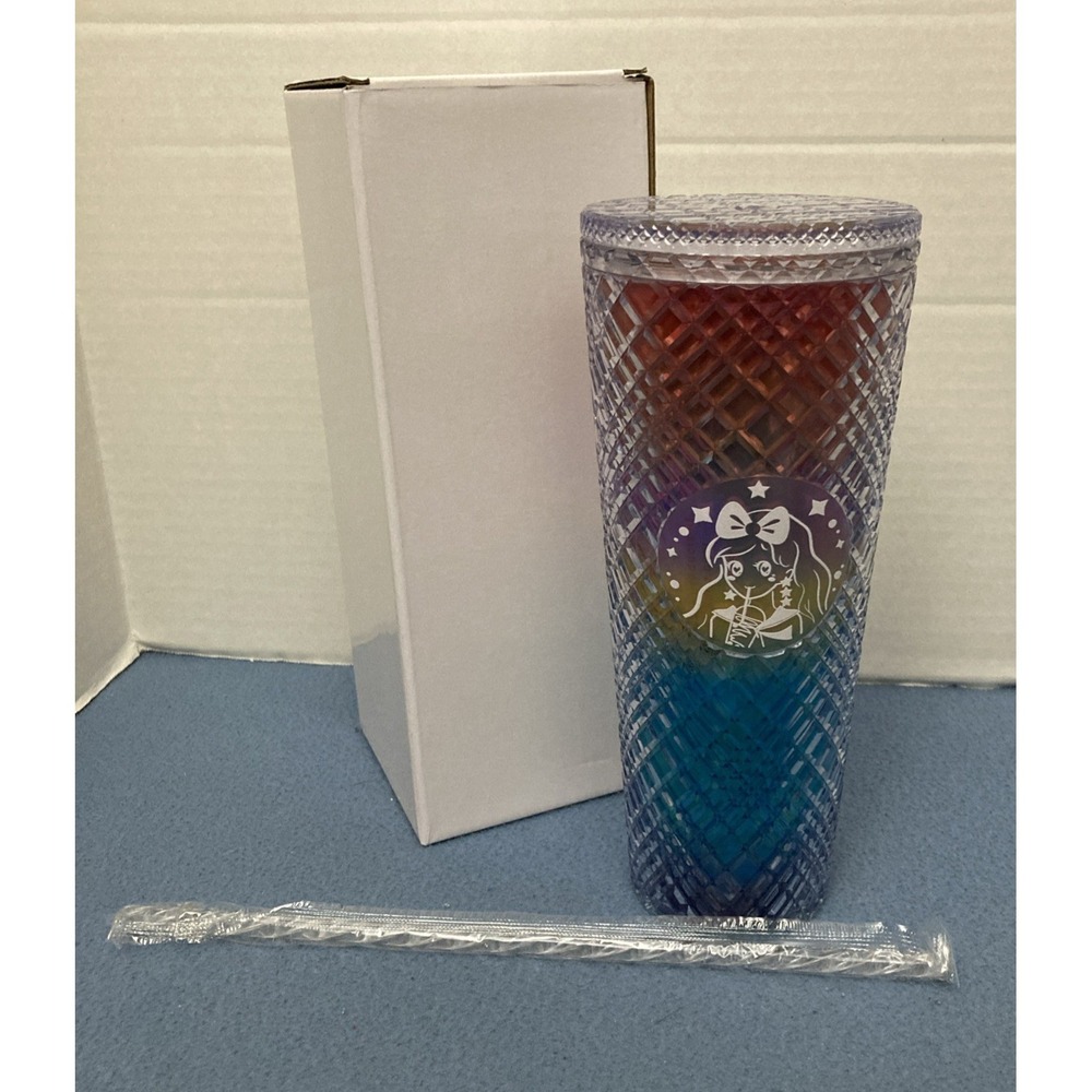 Bewaltz Rainbow Tall Dazzling Jewel Holographic Tumbler w/Straw & Anime Girl Art